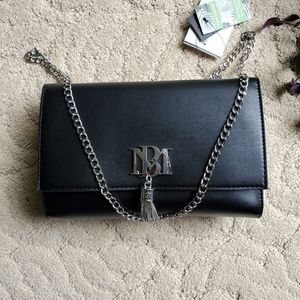 BNWT Badgley Mischka Metal Fringe Bag | Purse | Vegan Leather | Black
